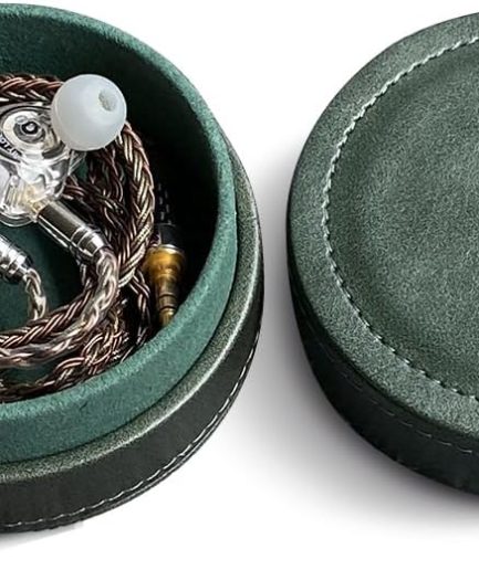 Lightweight and Portable PU Leather Storage Box Suitable for Wired earplugs and in Ear Headphone Storage Protective Cover (Green)