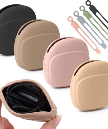 4 PCS Headphone Organizer and Silicone Cable Ties, Silicone Pouch for Storing Earbuds/USB Flash Drive/Keys/Mini Lipstick Cord Winder Holder Keeper Manager Management for Home or Workplace
