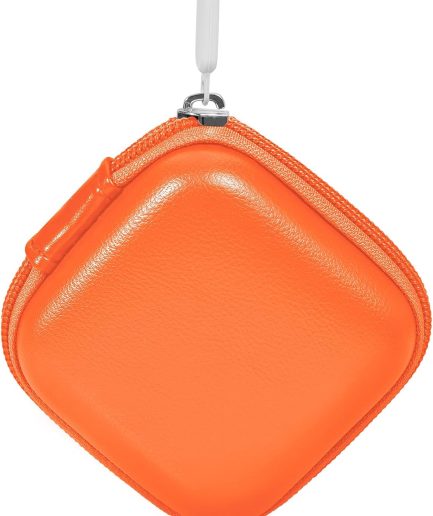 Durable PU Leather + EVA Hard Shell & Mesh Pockets, Earbud Case & Headphone Case & Cable Organizer Bag , Orange