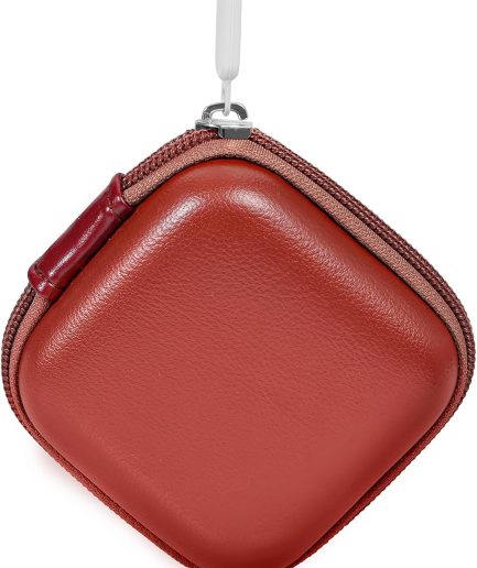 Durable PU Leather + EVA Hard Shell & Mesh Pockets, Earbud Case & Headphone Case & Cable Organizer Bag , Deep Red