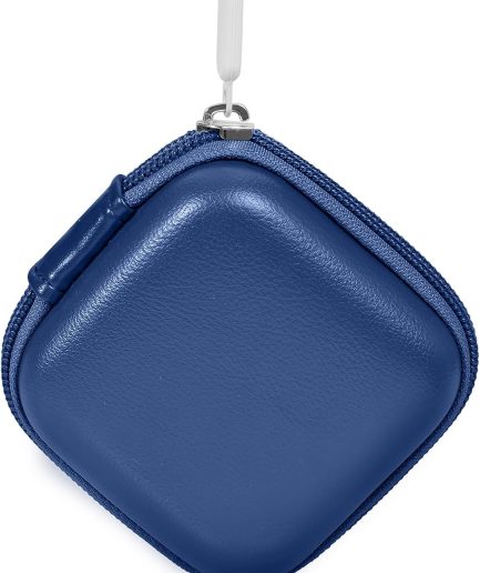 Durable PU Leather + EVA Hard Shell & Mesh Pockets, Earbud Case & Headphone Case & Cable Organizer Bag , Deep Blue